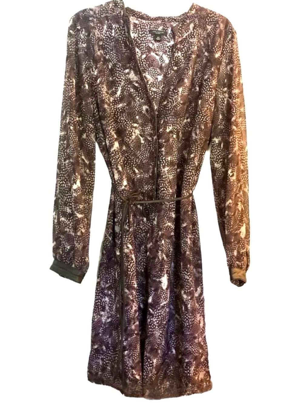 Ann Taylor Petite Snake Print Shirt Dress Faux Leather Trim Belted 6P